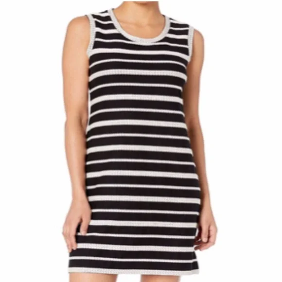 Max Studio Black And White New Braided Knit Detail Stripe Sleeveless dress - Picture 1 of 8